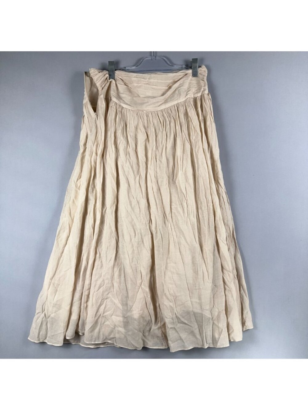 H&M Maxi Skirt Size 12 Flared Beige 100% Cotton Side Zipper Draped Waist - Picture 7 of 14